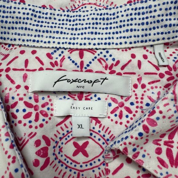 FOXCROFT Batik Print Button Up Easy Care Shirt Size XL Womens Pink Blue White - Picture 6 of 10